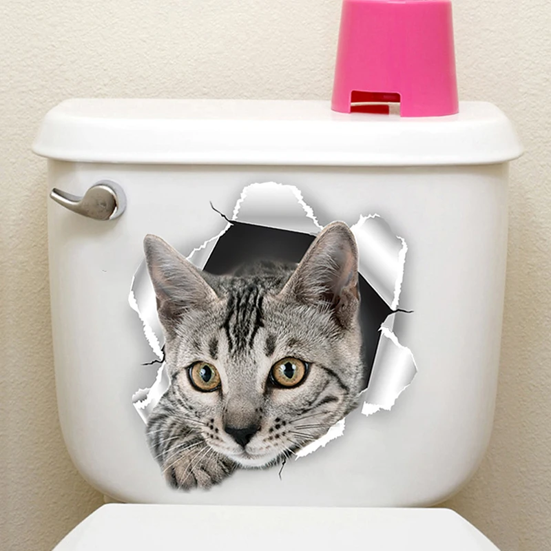 3D Kitten Toilet Seat Stickers Decals Waterproof Peel & Stick Restroom Animal Decals Decor for Bathroom Washroom