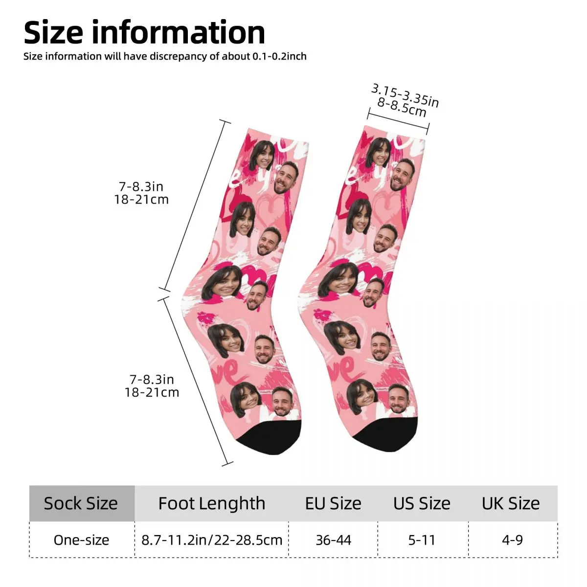멋진 맞춤형 재미있는 표정 스포츠 양말 발렌타인 선물 폴리에스터 크루 양말 유니섹스 통기성