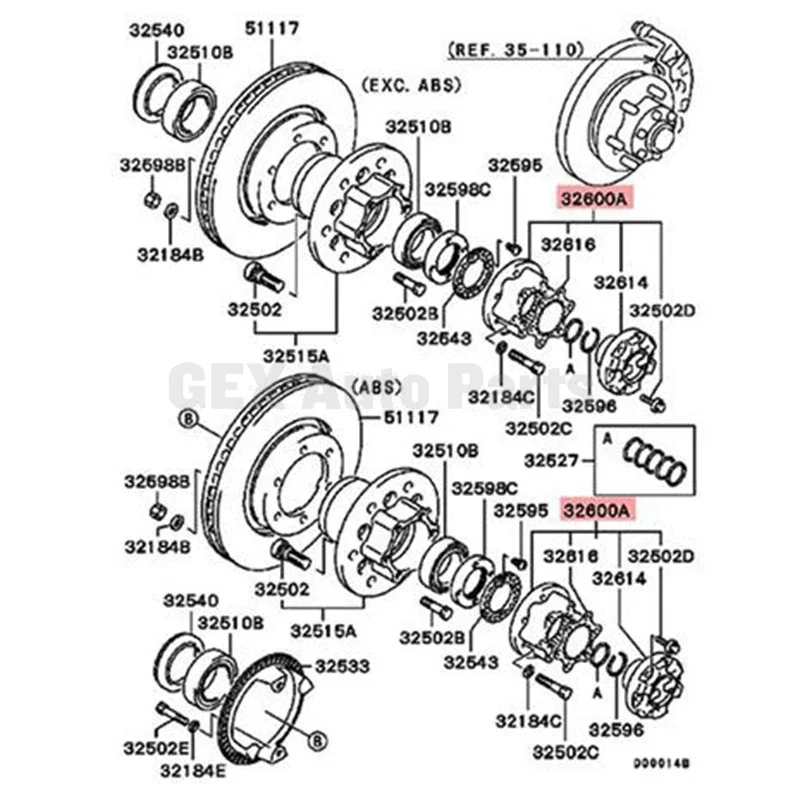 미쓰비시 몬테로 파제로 2 MK2 픽업 트라이톤 L200 L300용 28티스 MB886389 프리휠 허브 어셈블리