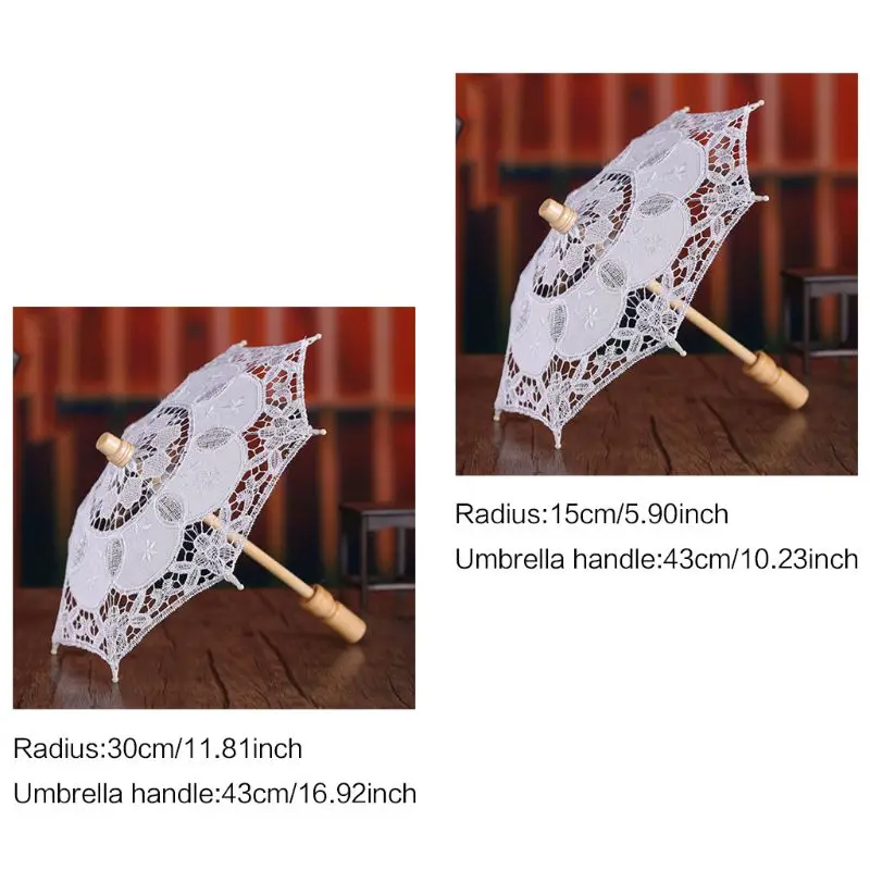 Womens Manual Opening Wedding Bridal Parasol Umbrella Hollow Out Embroidery Lace bridal lace parasol set