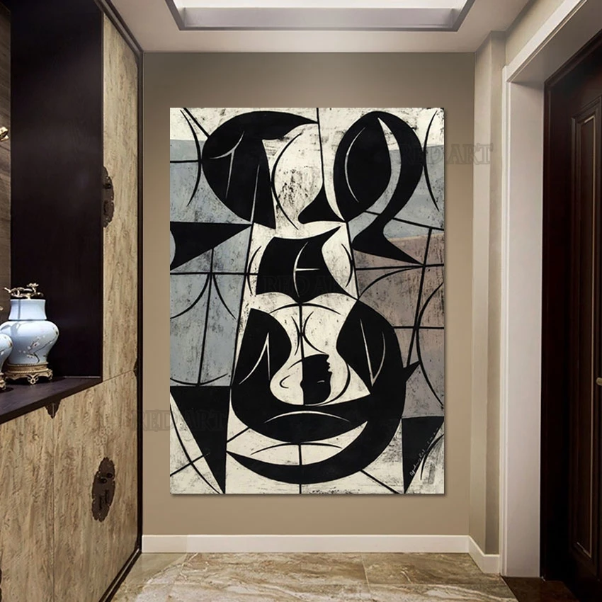 

Black Acrylic Design Picture Art Geometric Pattern Canvas Oil Painting Porch Decoration Abstract Large Size Wall Art Showpieces