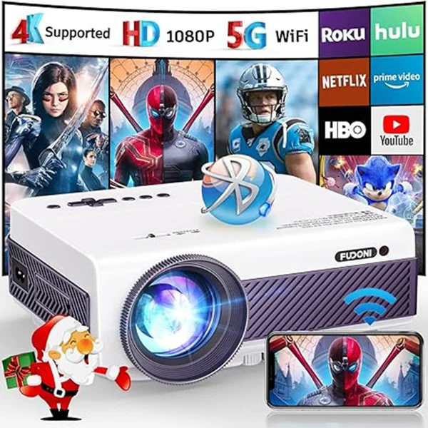 

Projector with WiFi and Bluetooth, Native 1080P Outdoor Projector 10000L Support 4K, Portable Movie Projector with Screen