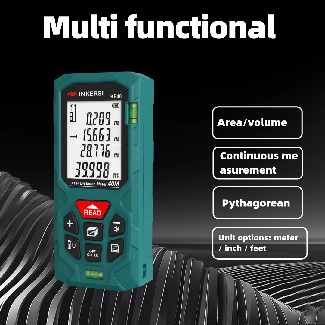 Laser Rangefinder Distance Meter Laser Tape Measure INKERSI Laser Tape Measure IP54 Waterproof Long Range 40-120M Fast Measure Compact Design laser distance meter