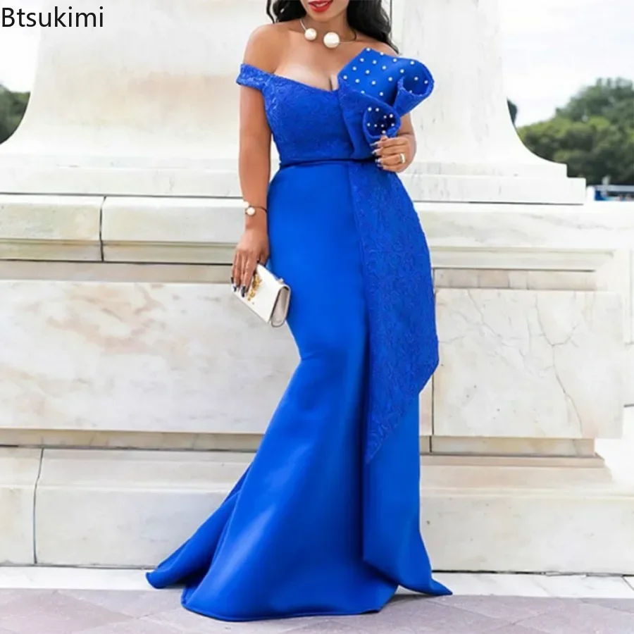 2024 Luxury Dresses Women Designers Beaded Off Shoulder Mermaid Skinny Prom Floor Length Evening Dinner Wedding Party Maxi Dress 4