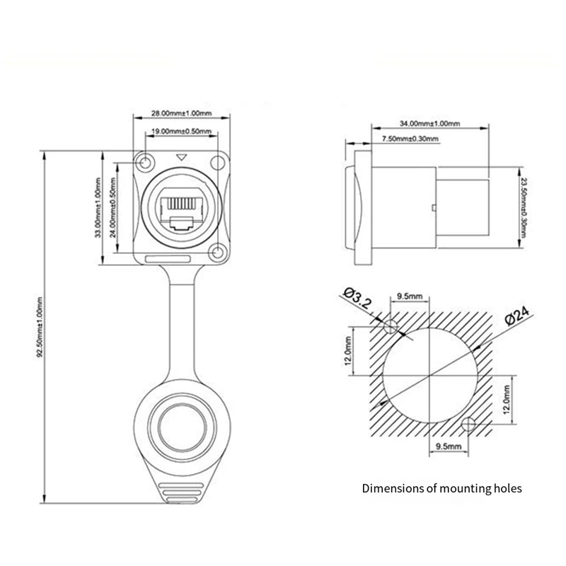 AEE7-푸시 버튼 RJ45 커넥터로 방수 차폐 푸시 버튼 RJ45 홀더 없음 휴대용 LED 디스플레이 신호 플러그 소켓