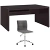 Adjustable Computer Desk & Chair Set Cappuccino Wood Desk & Gray/Chrome Chair Office Furniture Bundle Home Office Contemporary 1