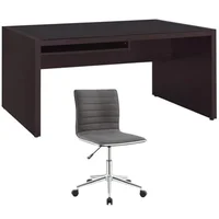 Adjustable Computer Desk & Chair Set Cappuccino Wood Desk & Gray/Chrome Chair Office Furniture Bundle Home Office Contemporary 1