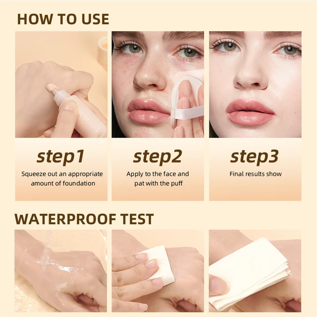 QIBEST-أساس سائل للمكياج مقاوم للماء ، برايمر للوجه ، قاعدة كريم ، كونسيلر ، كونتور ، تغطية عالية ، محمول ، خفيف الوزن ، تفتيح 6