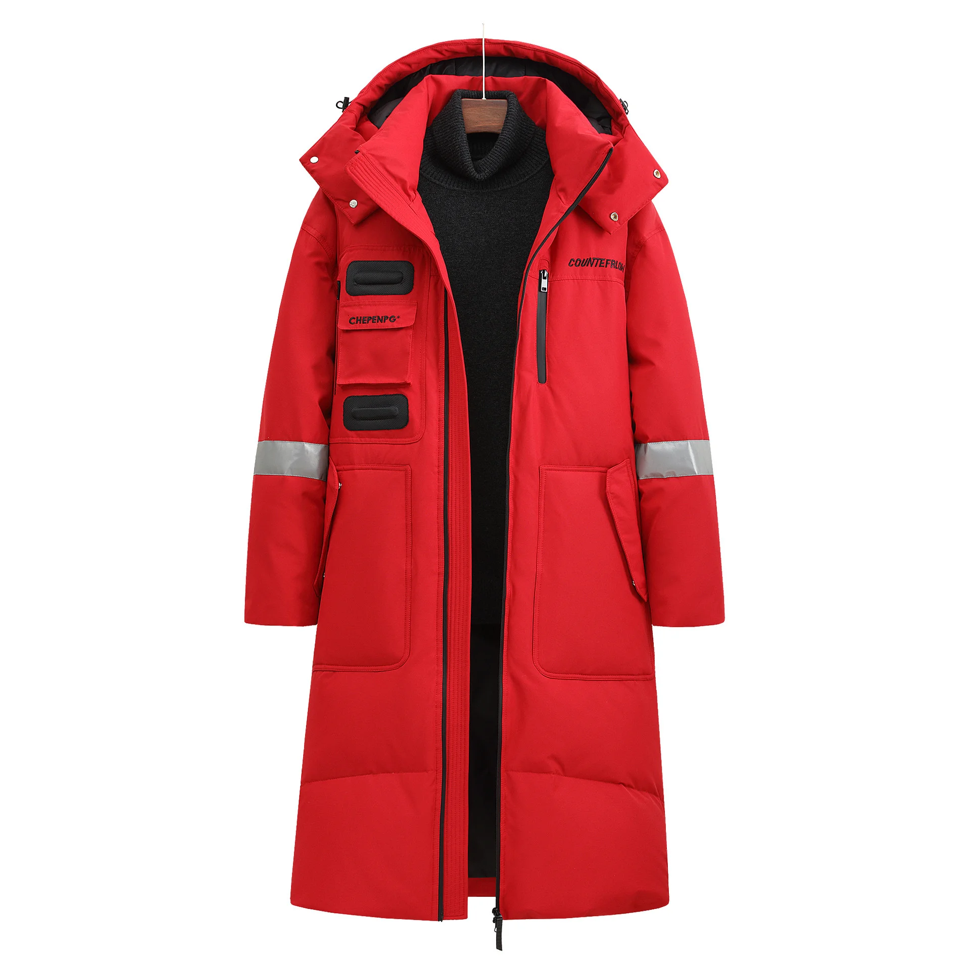

New Winter Long Down Coat Men Hooded Warm Thick Down Parka Solid Color Hooded Male Down Jacket Thick Streetwear Size 4XL