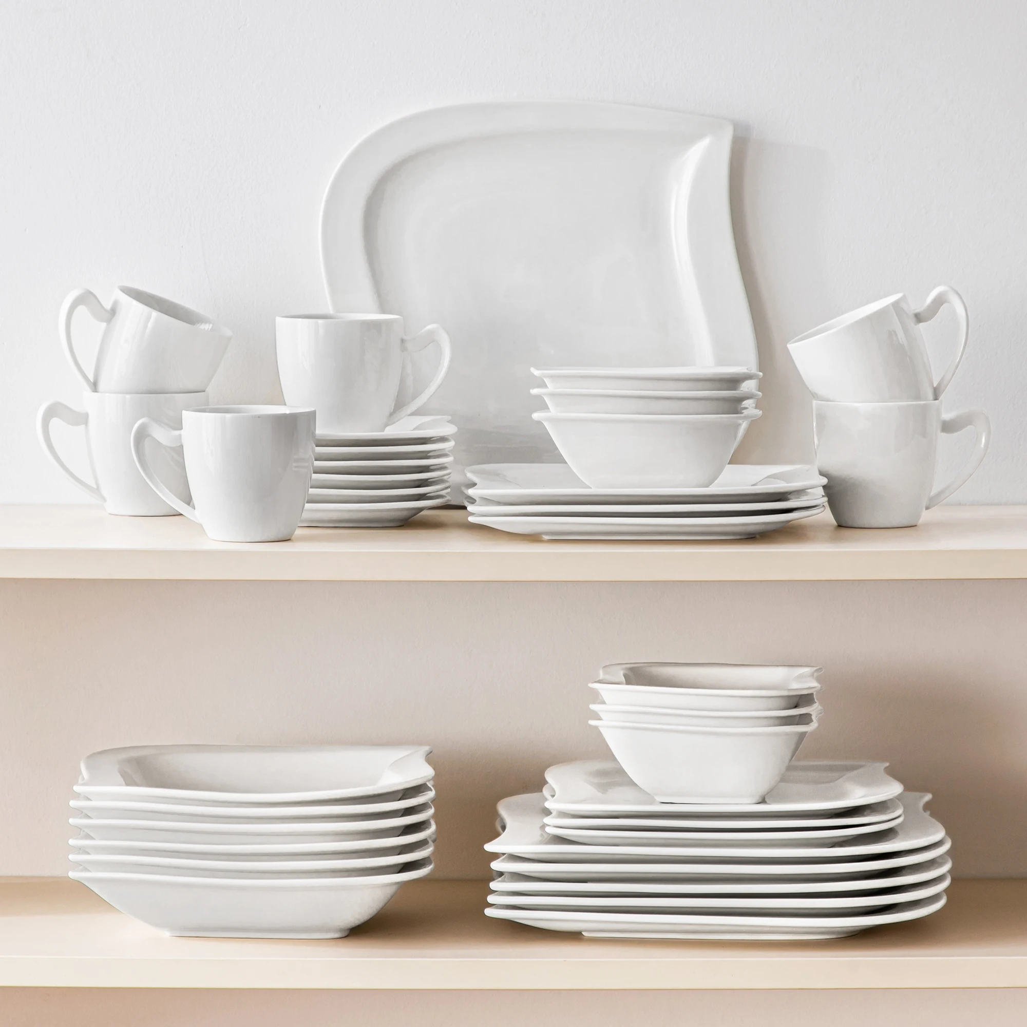 MALACASA 36-teiliges Geschirrset aus elfenbeinweißem Marmor und grauem Keramikteller-Set mit 6-teiligem Speiseteller/Dessert/Suppe/Tasse/Untertasse/Schüssel – Detail 11