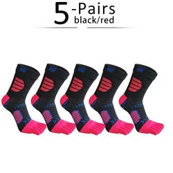 5 Pairs Compression Cotton Toe Socks - Sweat-Absorbing Colorful Sports Socks - EU 38-44(US 6-10) (Black red)