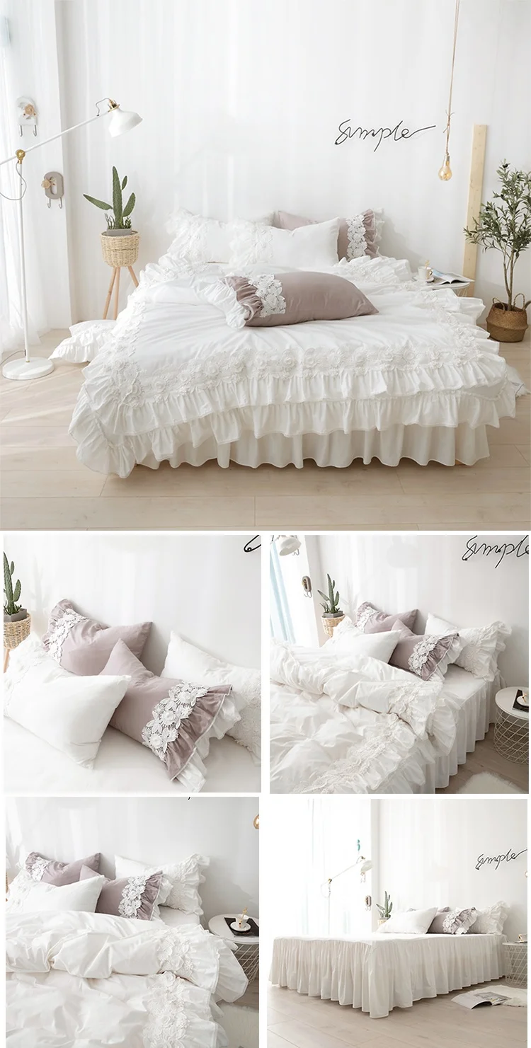 Luxury Sheet Bedding Pure Cotton Linen Bed Sheet Set Lace Bed Skirt Single Bed Double Bed Quilt Cover Pillow Case Bedding Set