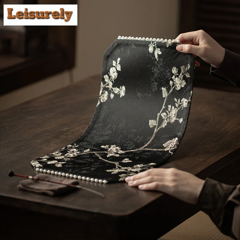 Brocade Plum Blossom Embroidery Tea Table Mats Elegant Drink Coaster Household Dinner Table Cloth Mat Cha Equipment Decoration