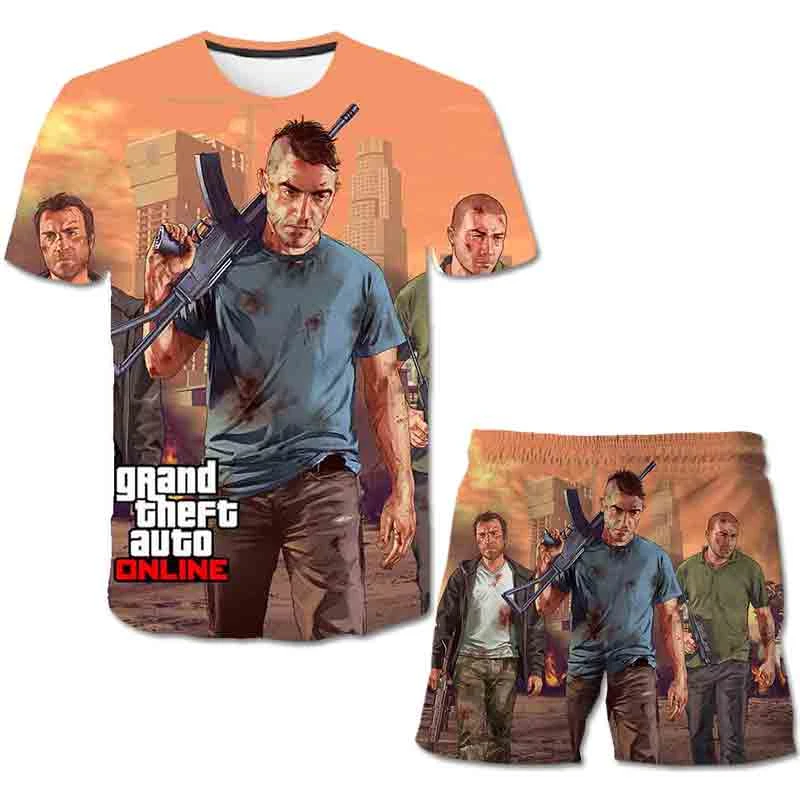 Girls Grand Theft Auto Game Gta5 Clothing Sets Summer T Shirt Short Children Sets Fashion Girls Clothes Suit Casual Outfit 3 14t Aliexpress