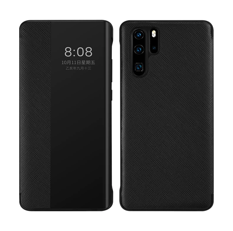 Luxury Genuine Leather Flip Cover with Window View - Shockproof and Heavy Duty Design