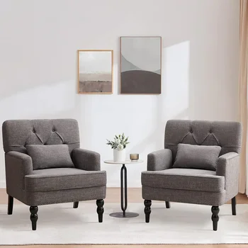 2 – Upholstered Accent Chairs with Lumbar Pillow 1