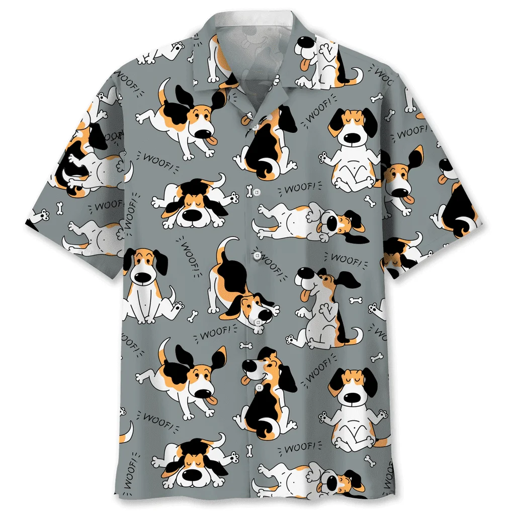 

Cute puppy print Hawaiian men's short-sleeved shirt 2024 new casual lapel top fashion men's shirt plus size shirt