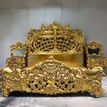 Customized European solid wood double bed, master bedroom 1