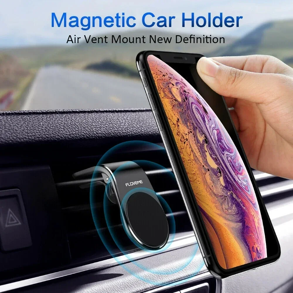 Metal Magnet Phone Stand GPS Mount Holder Air Vent Clip For IPhone Pro Huawei Xiaomi Car Magnetic L-Type Phone Holder