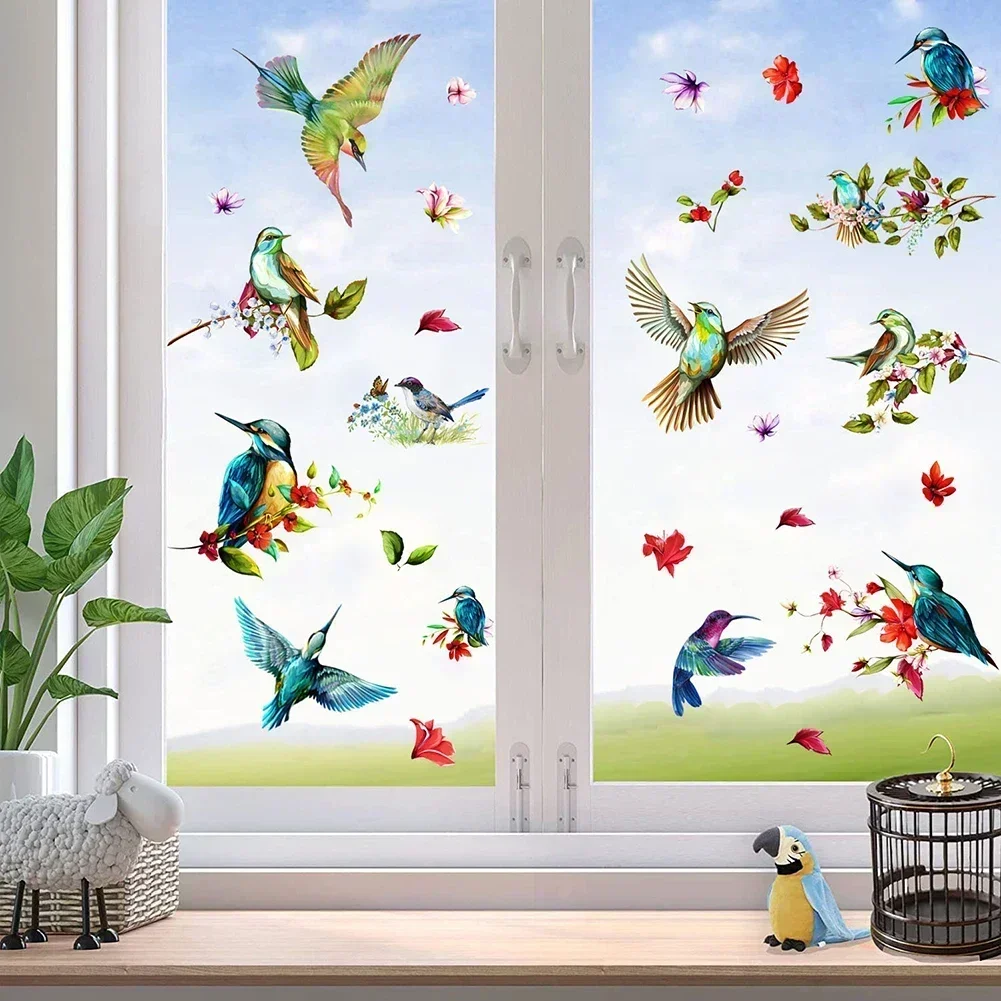 Color Hummingbird Window Cling Removable Adhesive Vinyl Sticker Glass Decal Children Bedroom Decoration Birds Wall Sticker