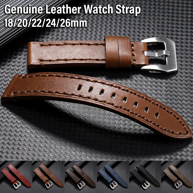 Premium Genuine Leather Watchband - Handmade Cowhide Strap for All-Day Comfort