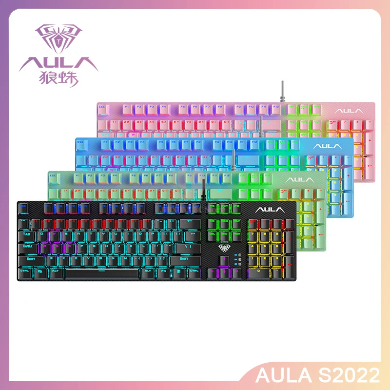 

Aula S2022 Mechanical Keyboard 104 Keys Anti-ghosting Multi Colorful Gaming Keyboard Backlight Wired Blue Switch For Pc Gamer