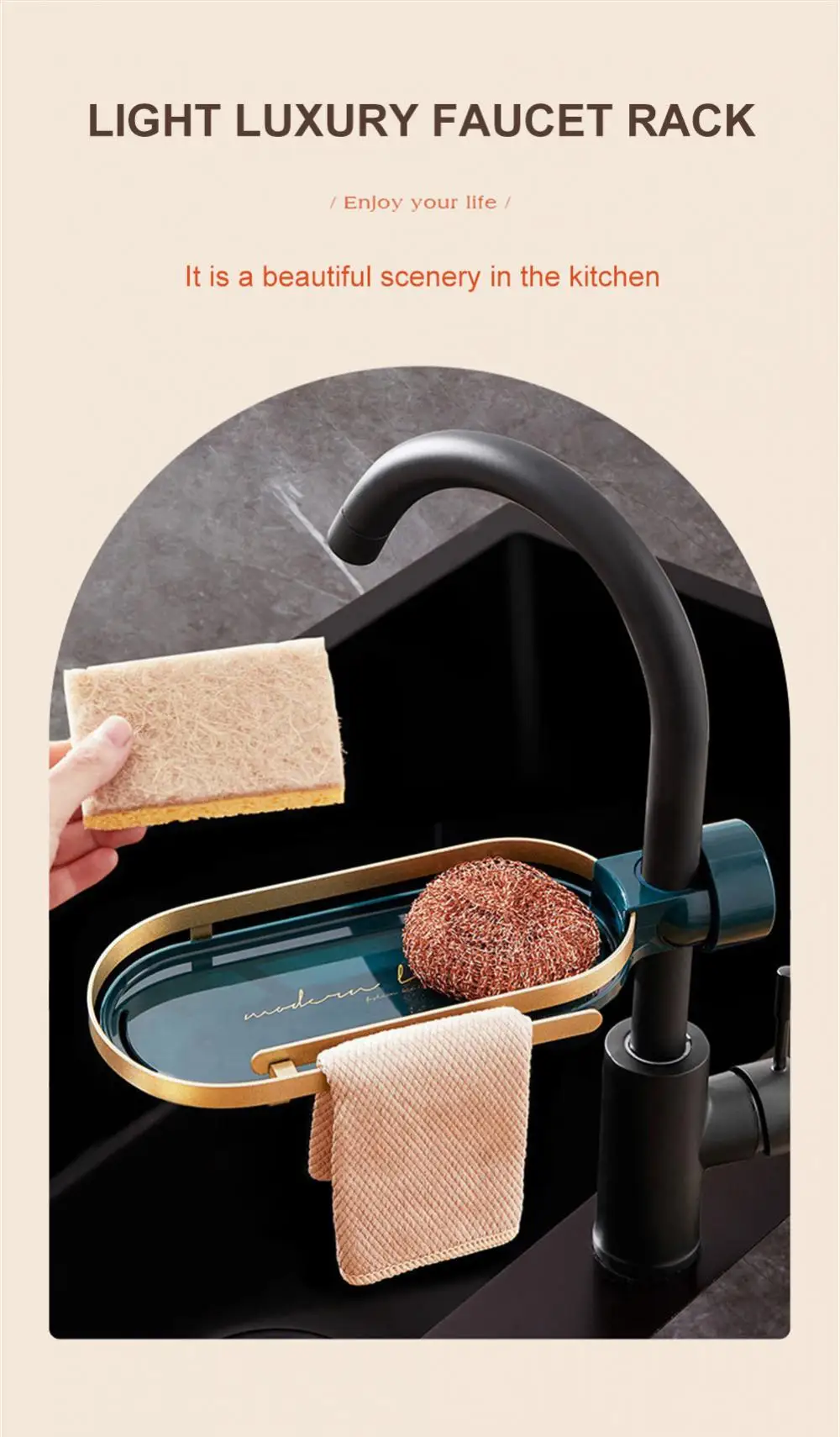 Description Picture 2 of itemKitchen Space Aluminum Sink Drain Rack Sponge Storage Faucet Holder Soap Drainer Shelf Basket Organizer Bathroom Accessories