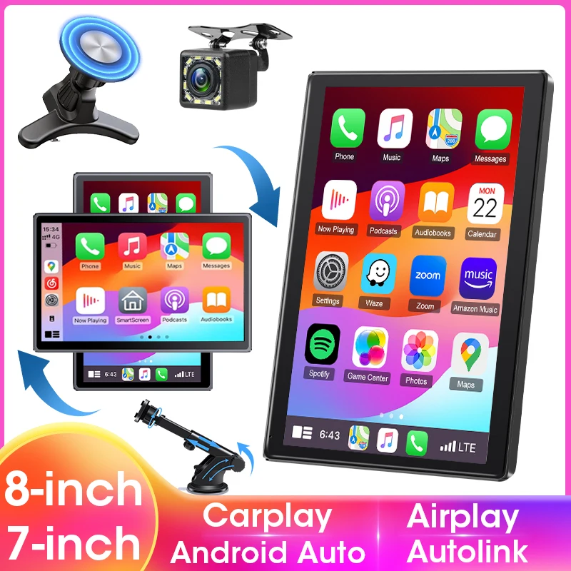 7/8 inch Carplay Touch Screen for Car Wireless Carplay Android Auto Car Stereo Horizontal / Vertical Screen Navigation GPS Radio