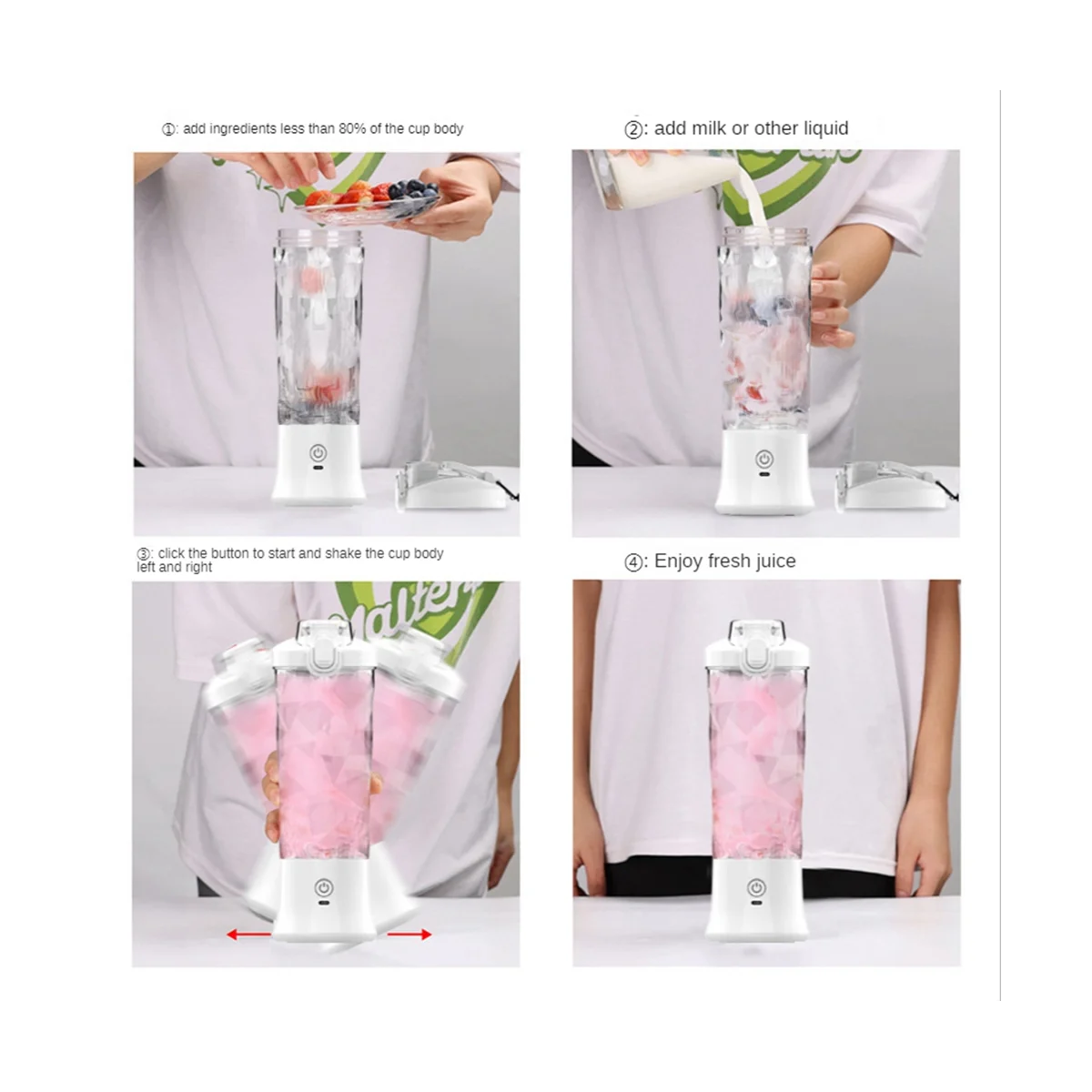 

Портативный блендер 600 мл, электрическая соковыжималка, миксеры для фруктов, 4000 мАч, USB Перезаряжаемый мини-блендер для смузи и путешествий, черный