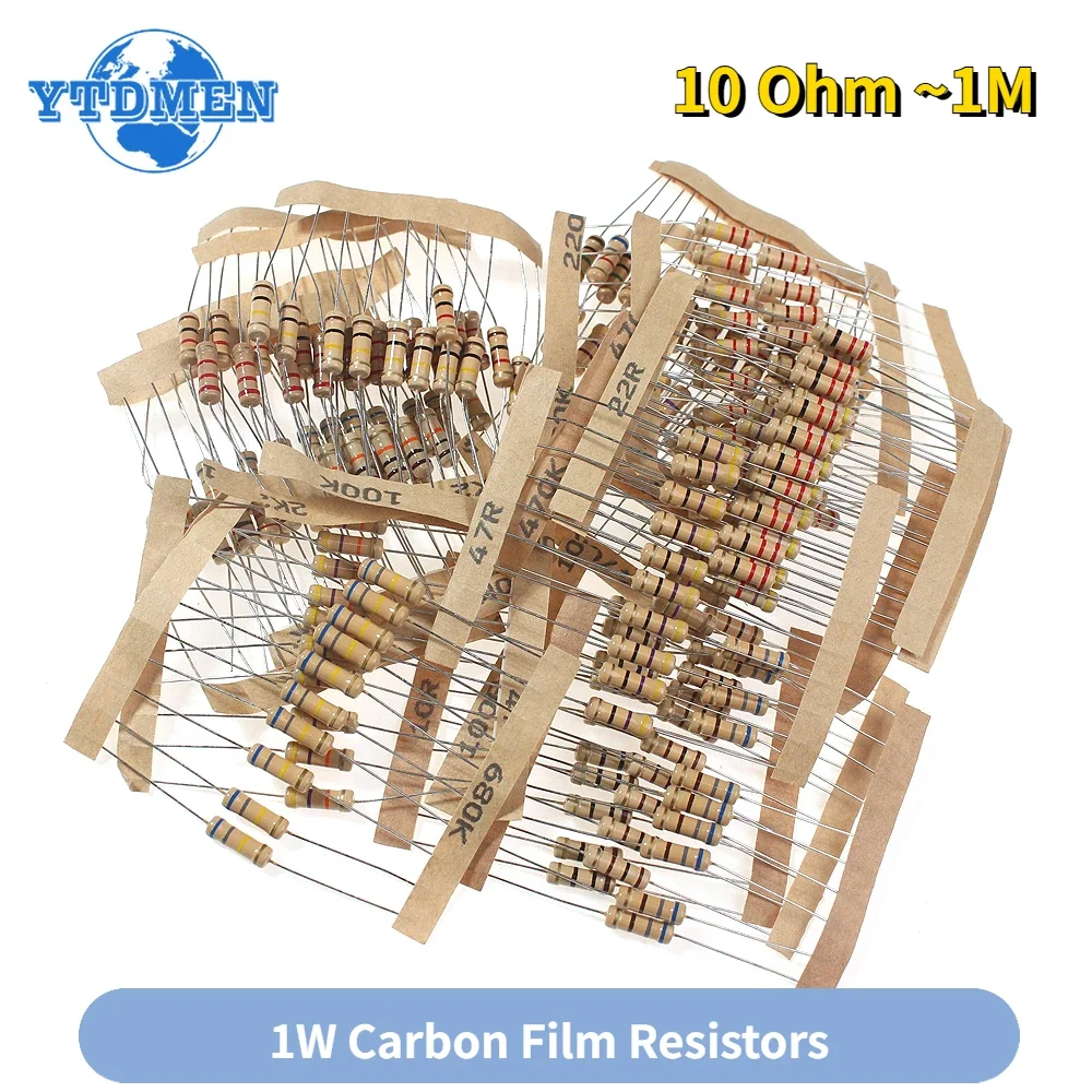 200pcs/lot 1W Carbon Film Resistor 5% 10 Ohm ~1M 20values*10pcs Resistance 6.8K 10K 22K 47K 68K 100K 470K 1M Ohm