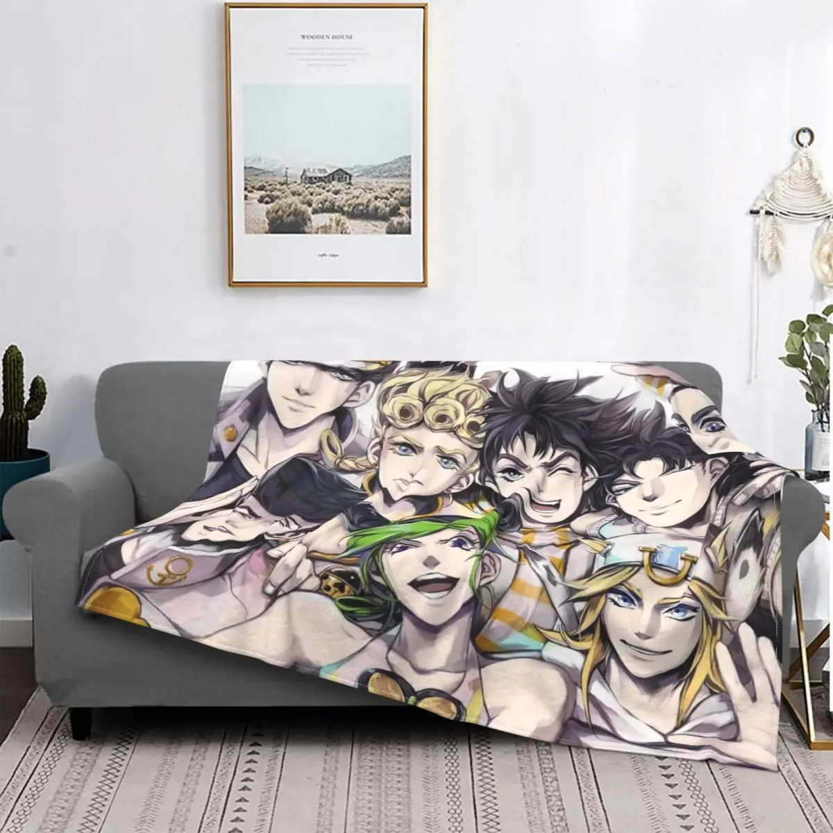 

Popular Japanese Anime Jojo Bizarre Adventure Blanket Flannel Spring Harajuku Anime Soft Blanket Home Bedroom Bedding
