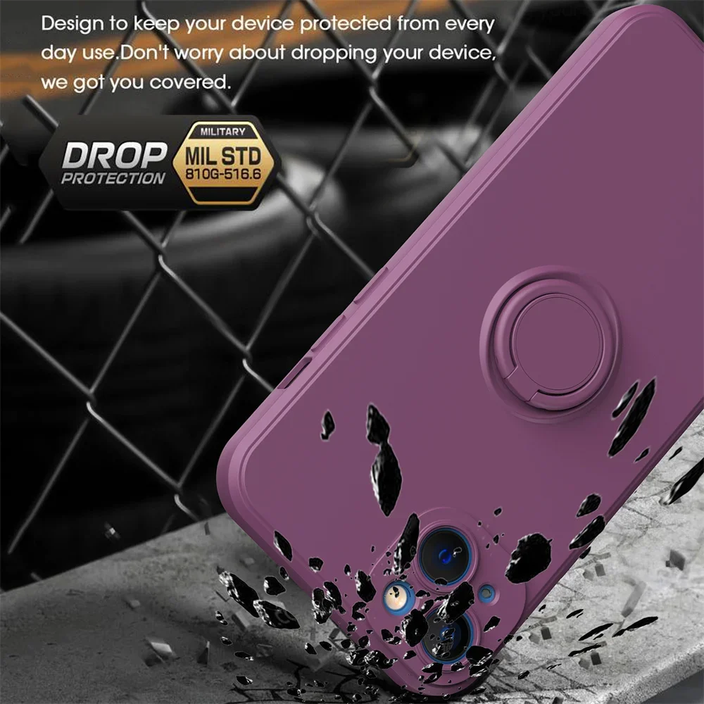 Magnetic Ring Holder Liquid Silicone Phone Case Cover
