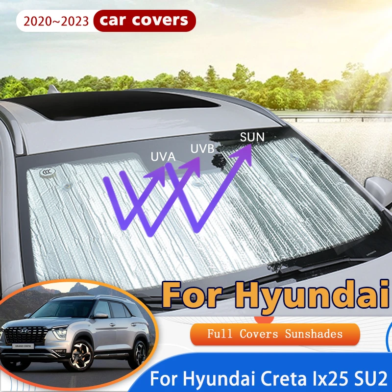 

Car Full Coverage Sunshades For Hyundai Creta Cantus SU2 2020~2023 2022 Anti-UV Auto Sunscreen Window Sunshade Cover Accessories
