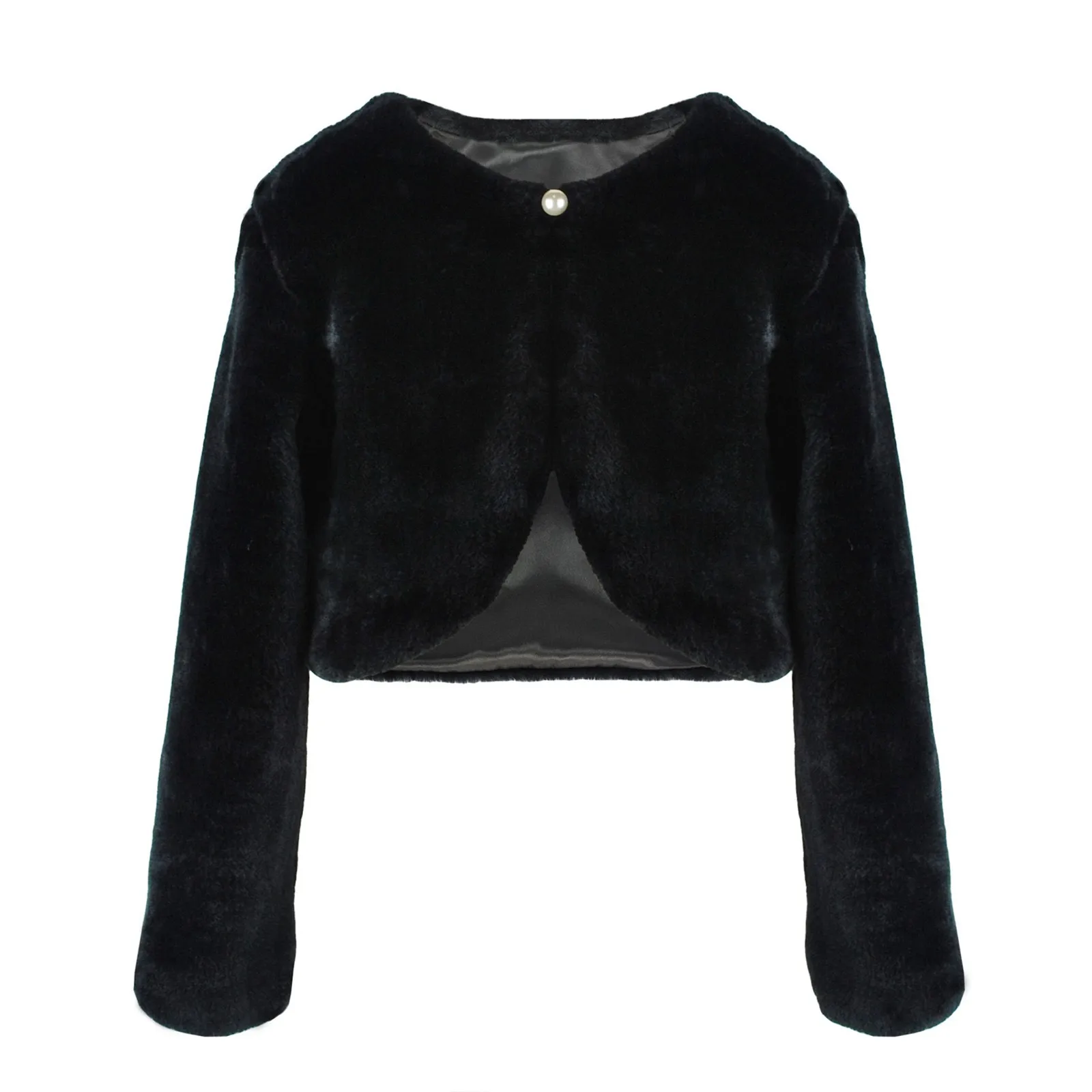 어린이 소녀용 인조 모피 볼레로 숄 크롭 아우터웨어 겨울 플리스 가디건 긴 소매 오픈 프론트 코트 아동복 1-12세