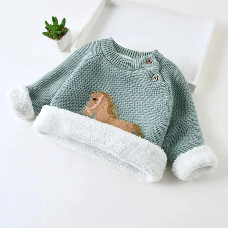 플러스 벨벳 두꺼운  어린이 스웨터 추운 겨울 부드러운 면화 소년 니트 풀오버..