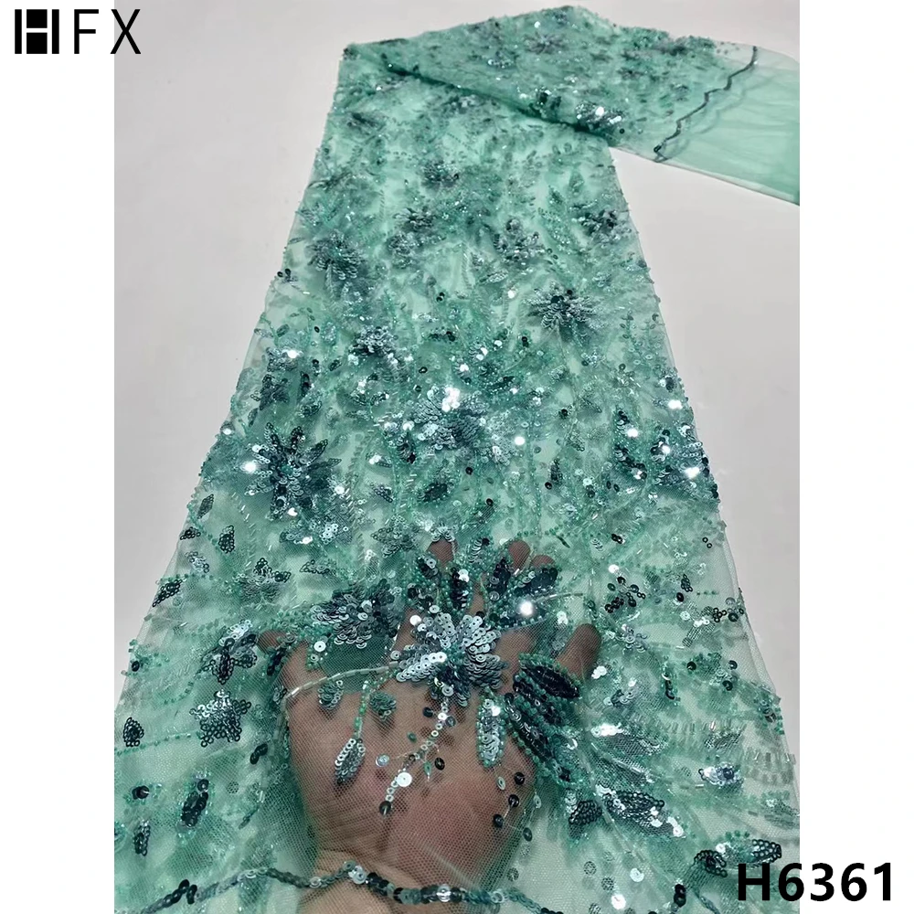 送料無料 Hfxミントグリーンアフリカのレース生地22ビーズスパンコール刺繍ヘビー手作り生地ウェディングチュールレース5ヤードx6361 割引売り出し Pratapgadcheware Com