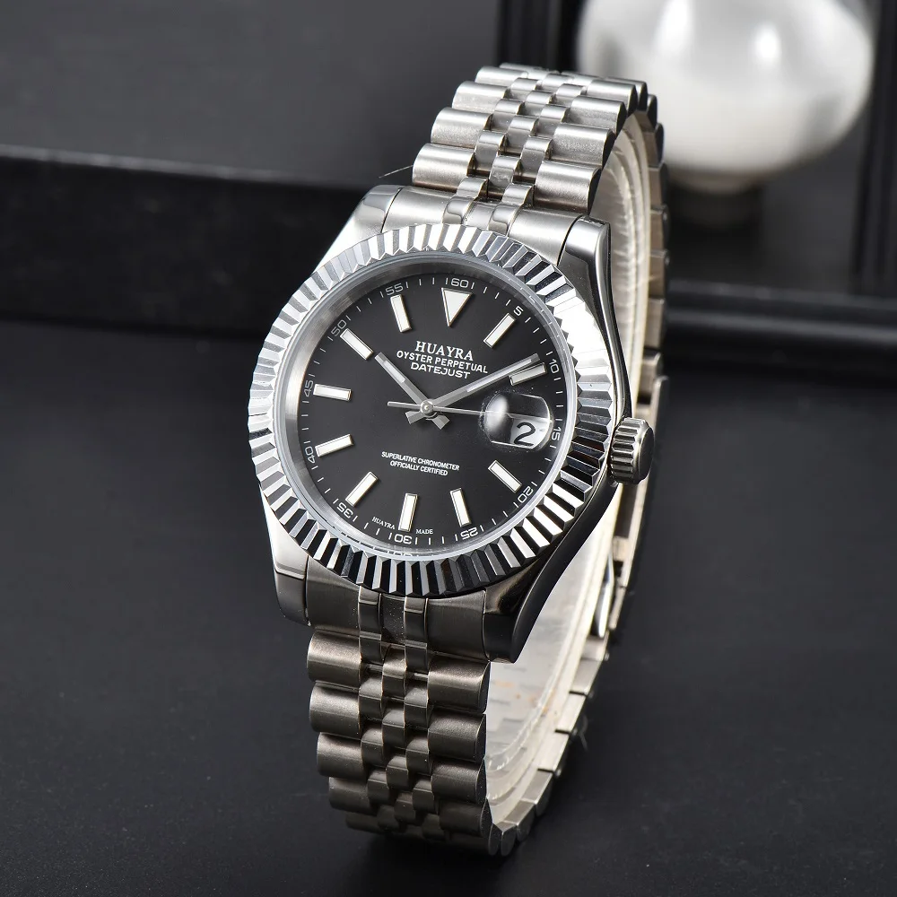 40MM HUAYRA Men's Automatic Mechanical Watch Luxury Waterproof Stainless Steel NH35 Black Dial Automatic Date AAA Chain