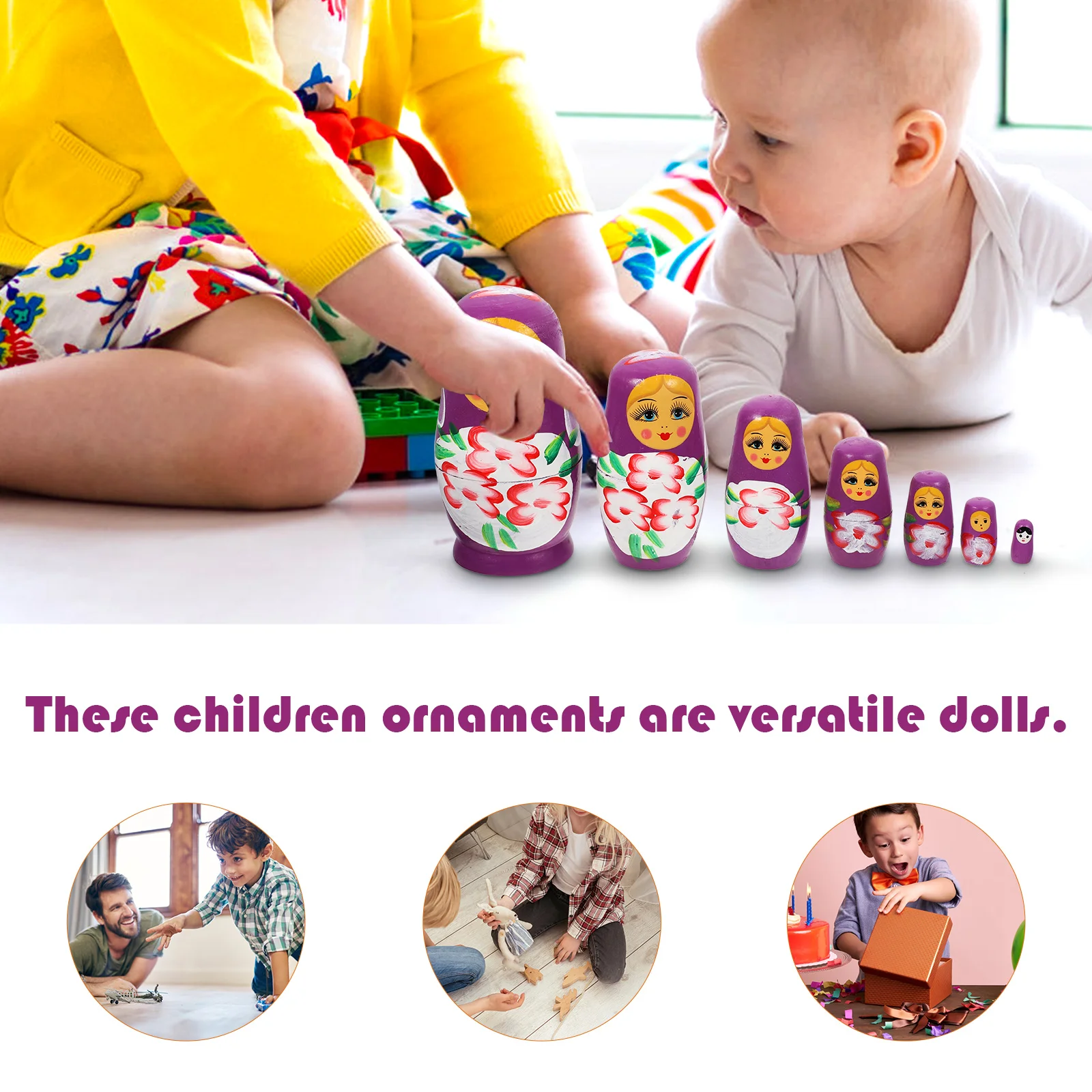 7 Layer Matryoshka Nesting Dolls with Cute Design Kids Ornament Craft Kit House Suite Toys Children Kits Wood Carving for