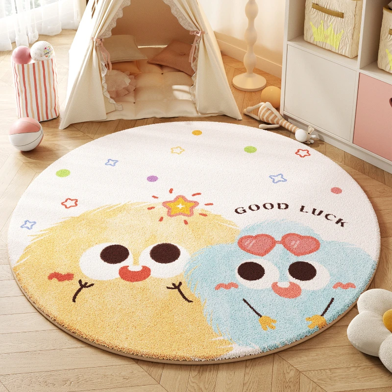 Cartoon Style Living Room Decoration Plush Carpet Home Fluffy Soft Rug Cute Round Rugs for Bedroom Thicken Anti-slip Bedside Mat 3