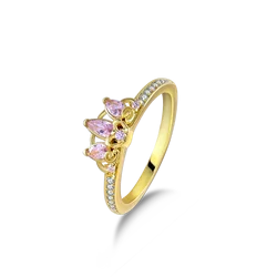 Elegant Gold Plated Cocktail Ring with Brilliant Pink Stone - 8 (PYR0151)