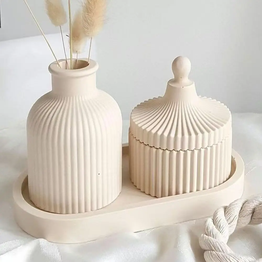다용도 실리콘 몰드 에폭시 레진 석고 시멘트 DIY 타원형 줄무늬 보관 트레이 연꽃 촛대 화병 홈 데코 공예