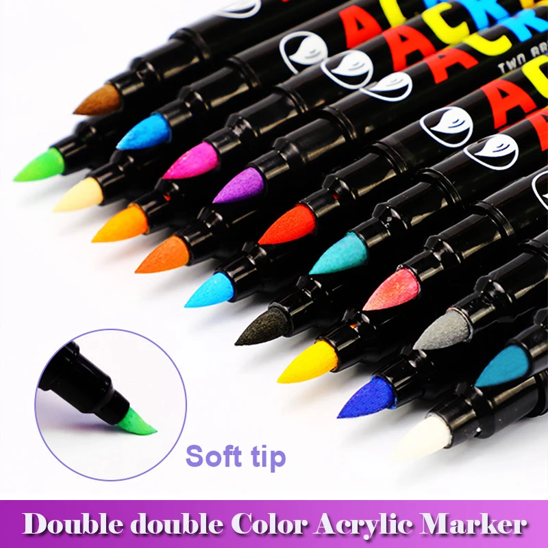 36/60 Colors Acrylic Paint Marker Dual Brush Marker Pens For Calligraphy Lettering Graffiti Manga Drawing Stationery Supplies art markers dual tip 12pcs fine tip acrylic paint markers for rock painting supplies and craft supplies art markers pen no bleed