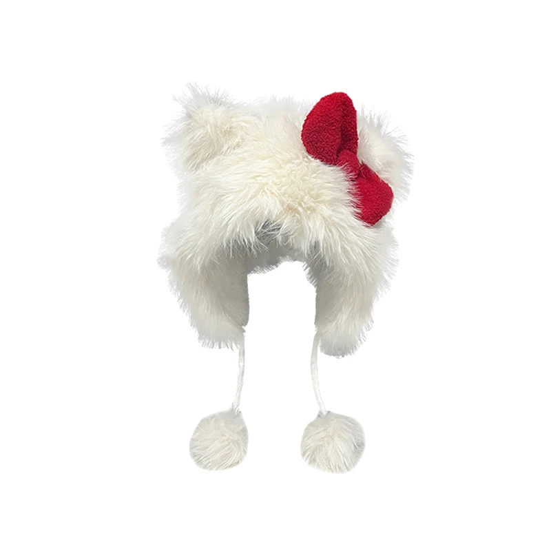 Winter Hat Cat Ear Cap For Cold Weather Bowknot Plush Hat For Girls Furry Women Windproof Ear Flap Hat Outdoor Activity Casual Hats