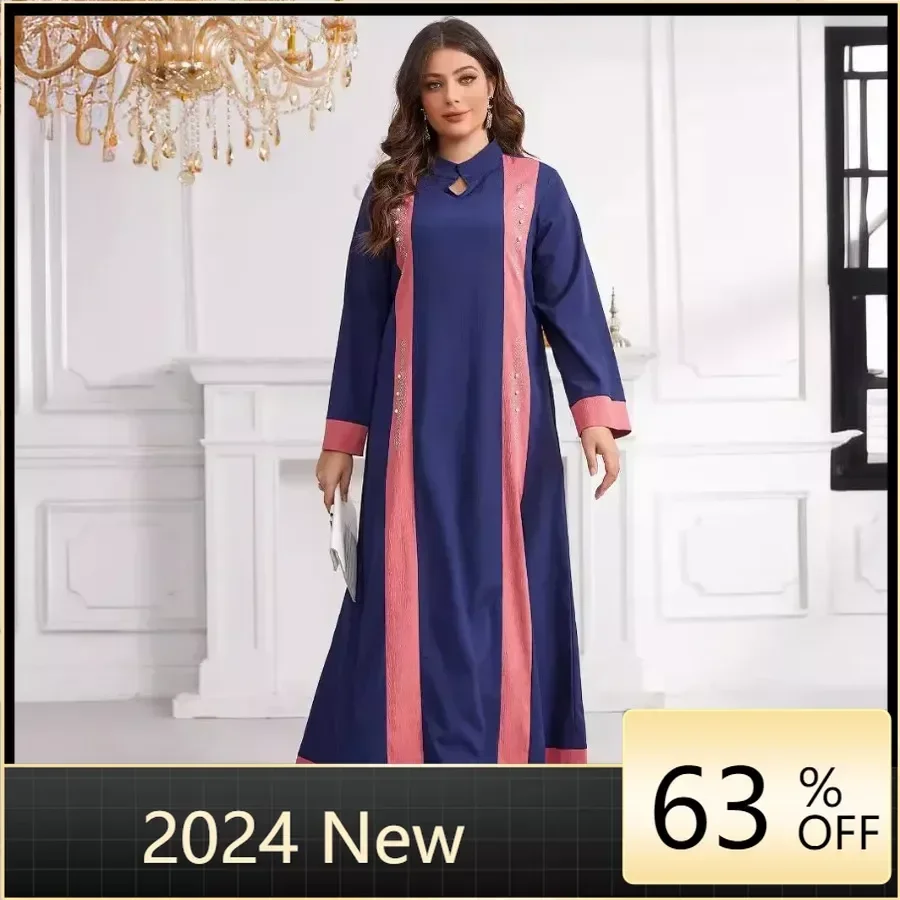 

Дубай Abaya 2024 мусульманское женское платье с длинным рукавом и круглым вырезом из полиэстера Длинное Макси-платье Abaya Платье женское платье наряды африканская одежда