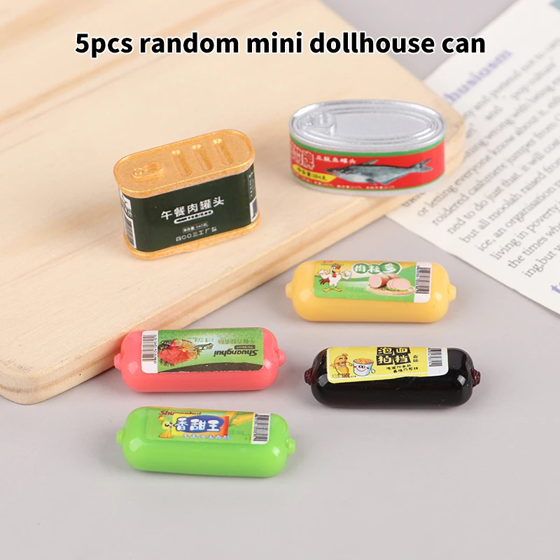 

5pcs 1Set DollHouse Mini Simulation canned luncheon meat Cod Canned Food Model Kitchen Open-cap cans Doll House Miniature Decor