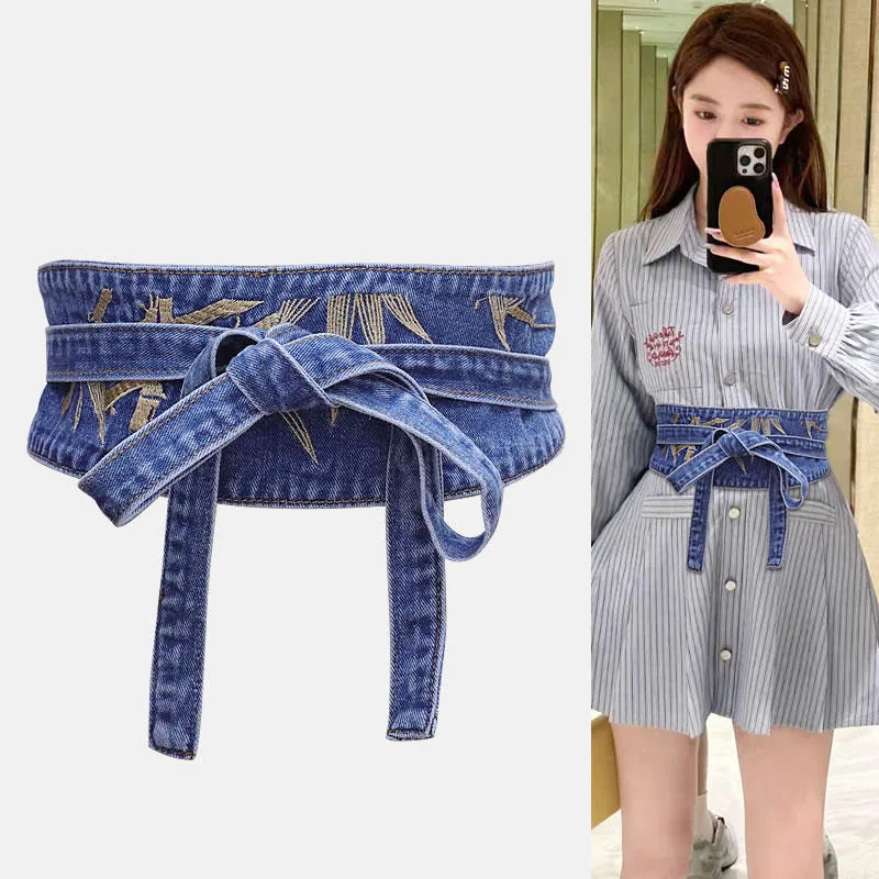 

Waist Belt for Women Denim Wide Dress Belts Self Tie Wrap Around Embroidered Obi Waist Band Luxury Brand Corset Cinch Belts