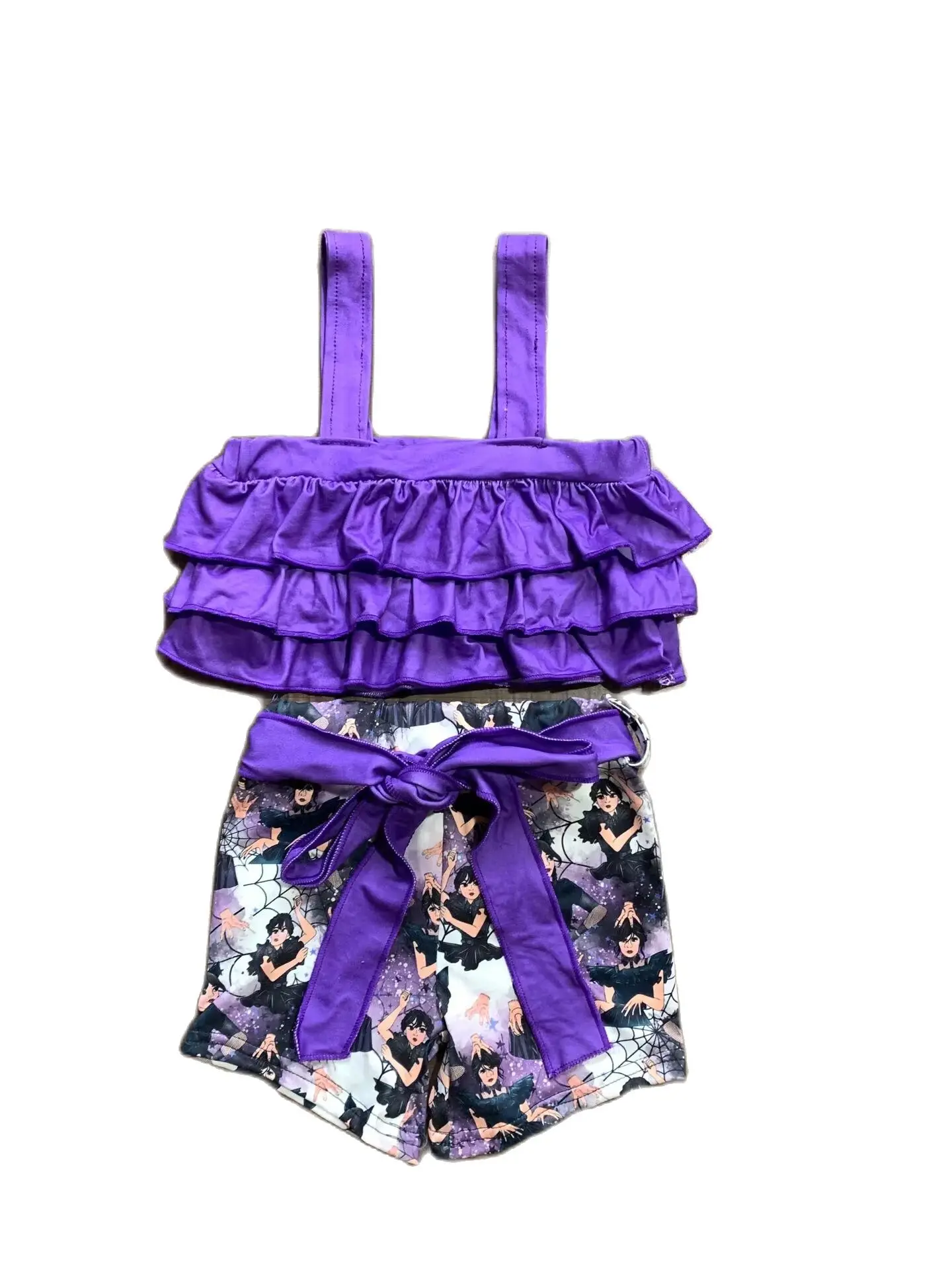 

Baby Girls Summer boutique girls fashion sling suit purple Sling Top + shorts two-piece set bunny toddler clothes
