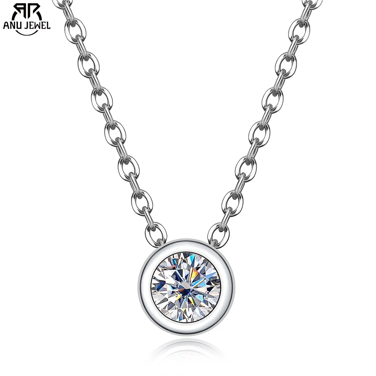 AnuJewel 4mm 0.3ct D Color Moissanite Round Brilliant Cutting 18K Gold Plated 45cm 925 Sterling Silver Necklaces Wholesale