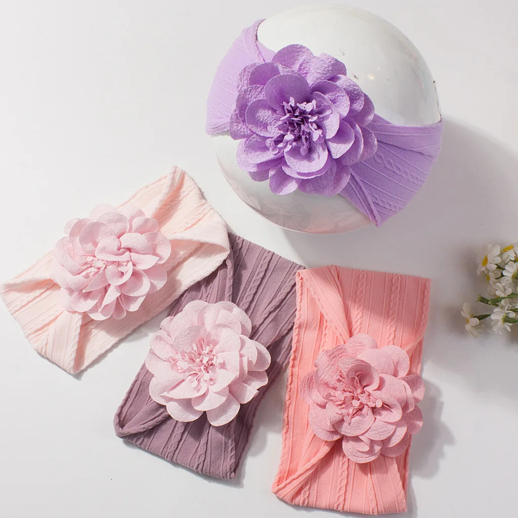 새로운 자카드 스트레치 아동용 헤어밴드 단색 꽃무늬  스카프 여름 얇은  헤어 액세서리