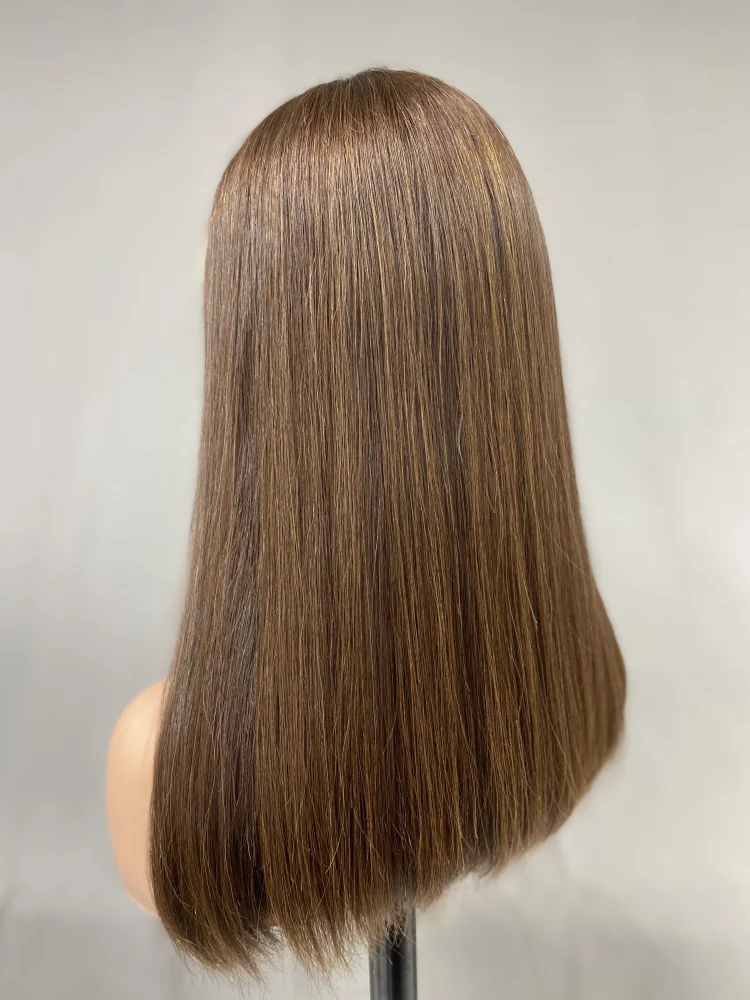 HD Lace Front Wigs No Layer Thick Hair Ends Medium Brown Color Virgin Human Hair Pre Plucked Lace Hairline Kosher Jewish Wigs